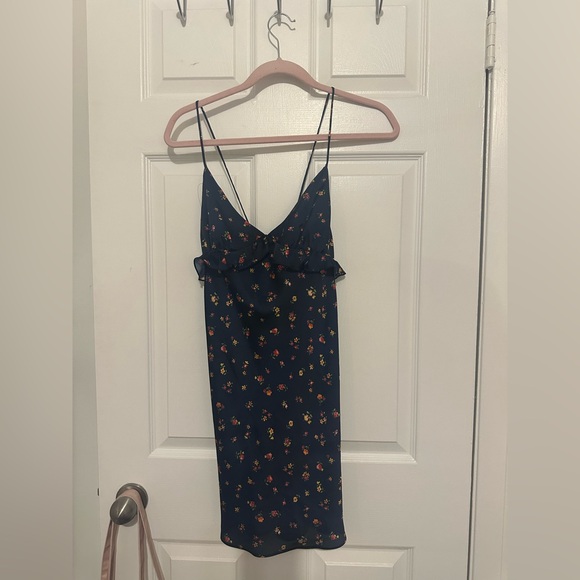 Zara navy silk floral dress - Picture 4 of 4